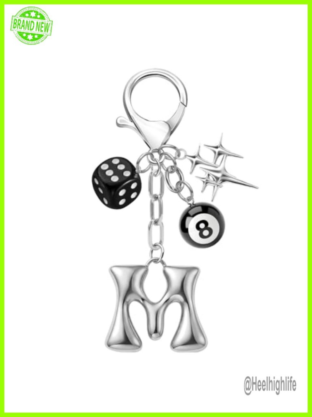Y2K 8 Ball Dice Keychain Initial Letter Charm Zinc Alloy Keyring